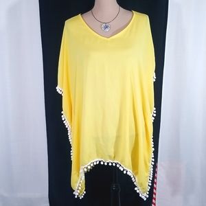 Adreamly Yellow V neckline Pompoms Coverup.  M
